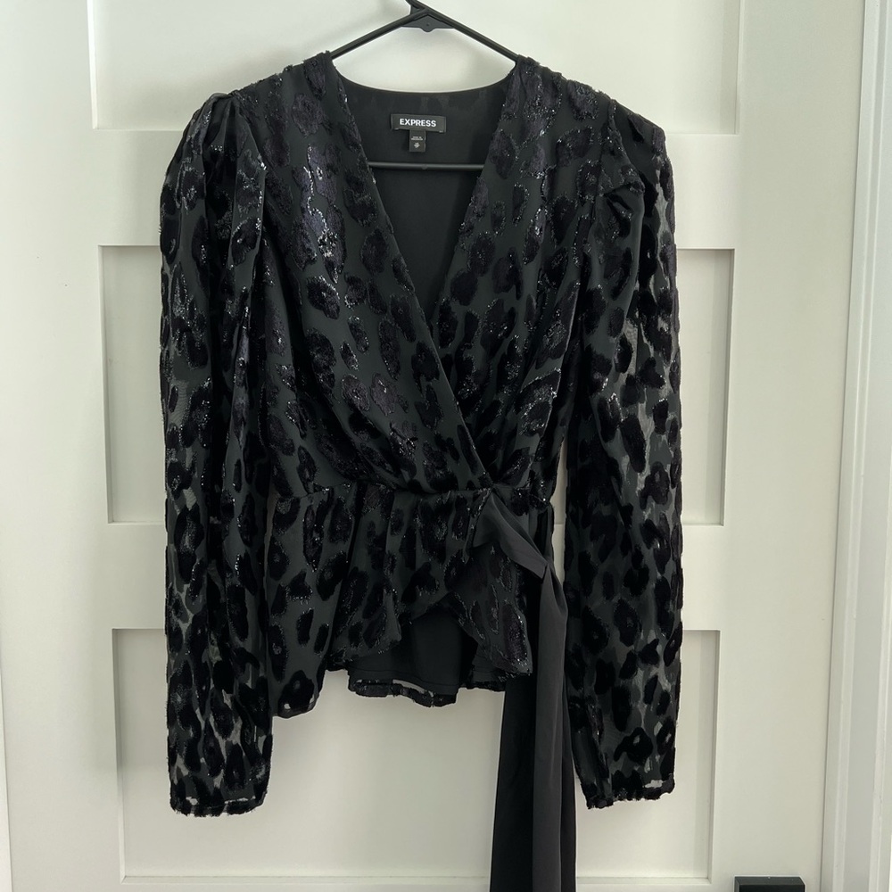 Express Black Long Sleeve Wrap Blouse